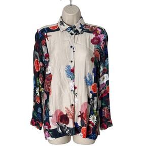 Vilagallo Multicolor Button Down Floral Tropical Print Blouse Size 12 US/40 EU